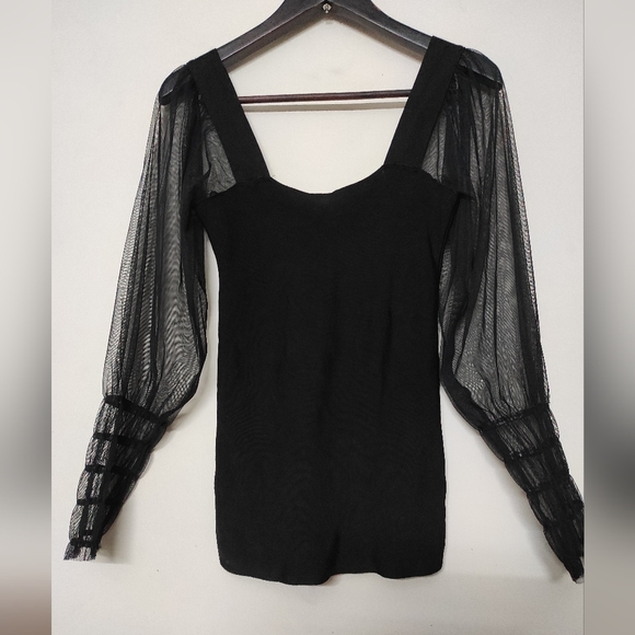 MNG Black Puffed Mesh Sleeve Top - Picture 9 of 12